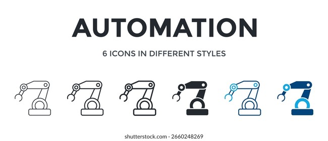 Icono De Automatización En Diferentes Estilos De Ilustración vectorial. Diseñado En Línea Delgada, Línea Regular, Línea Negrita, Glifo, Línea De Color Y Estilo De Glifo De Color Se Puede Utilizar Para El Web