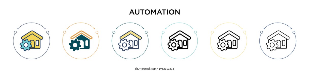Automation icon in filled, thin line, outline and stroke style. Vector illustration of two colored and black automation vector icons designs can be used for mobile, ui, web