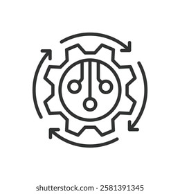 Automation icon in line design. Automation, robotic process, AI integration, smart technology, industrial automation, machine learning on white background vector. Automation editable stroke icon
