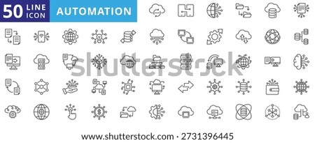 automation icon pack outline contains near communication, elastic computing, internet of things, automated reporting, digital ecosystem, content delivery, industry 4.0, ai technology adoption