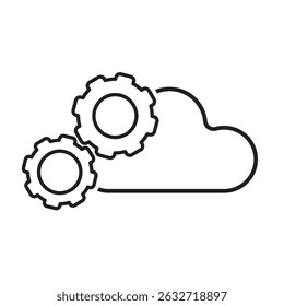Automatisierungssymbol. Symbol Automatisierungsprozess. Ausrüstung mit Wolken. zeigt Technologie, Zukunft, künstliche Intelligenz. Entwurfsstil für Umrisse