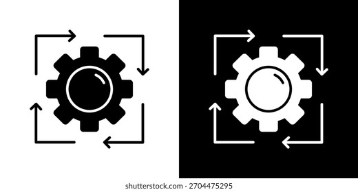 Automation icon set in black and white solid vector illustration