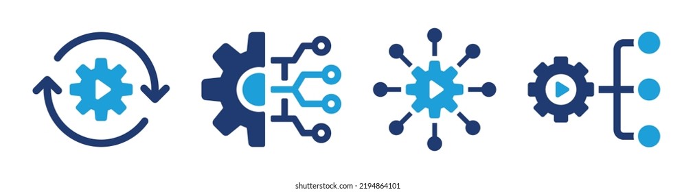 Conjunto de iconos de automatización. Ilustración vectorial de símbolo de proceso eficaz en tecnología. Concepto de desarrollo.