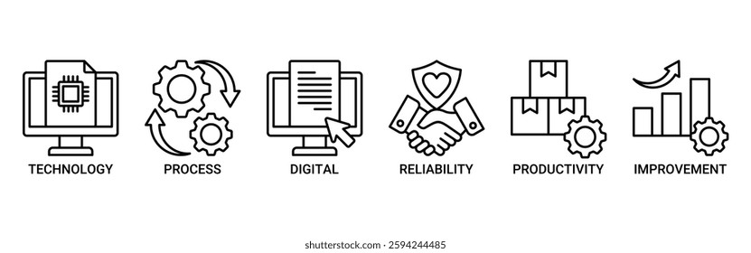 Automation icon set vector illustration concept with icon of process, digital, reliability, productivity, and improvement icons. Outline vector symbol background.