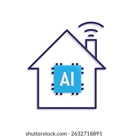 Ícone Automação. Símbolo de Automação Smart Home. casa com IA e ondas de sinal. descreve tecnologia, inteligência artificial. estilo de design isométrico