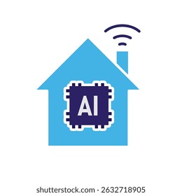Ícone Automação. Símbolo de Automação Smart Home. casa com IA e ondas de sinal. descreve tecnologia, inteligência artificial. estilo de design isométrico