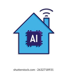 Ícone Automação. Símbolo de Automação Smart Home. casa com IA e ondas de sinal. descreve tecnologia, inteligência artificial. estilo de design isométrico