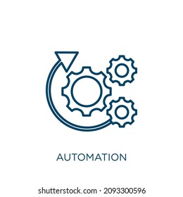 Automatisierungssymbol. Dünne lineare Automatisierungsskulptur Symbol einzeln auf weißem Hintergrund. Zeilenvektorautomatisierungszeichen, Symbol für Web und Mobile