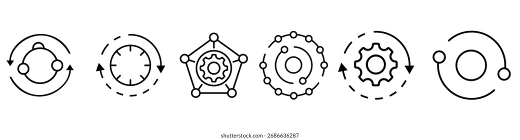 Ícone de automação vetor definido. Coleção de sinais de ilustração de otimização. Símbolo de autorização. Logo editável.
