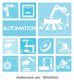 automation icons, robotic icons set, blue theme
