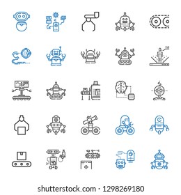 automation icons set. Collection of automation with robot, conveyor, artificial intelligence. Editable and scalable automation icons.