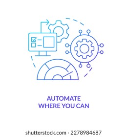 Automation impact on speed blue gradient concept icon. Optimize release management process tip abstract idea thin line illustration. Isolated outline drawing. Myriad Pro-Bold font used