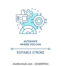Automation impact on speed turquoise concept icon. Better release management tip abstract idea thin line illustration. Isolated outline drawing. Editable stroke. Arial, Myriad Pro-Bold fonts used