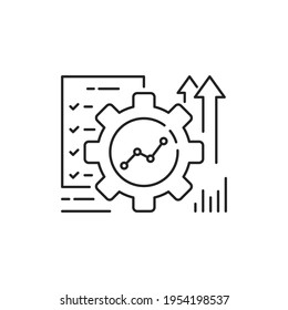 automation or implement icon with thin line gear. concept of assessment efficacy control and automate productive symbol. outline trend ai asset or kpi logotype graphic stroke design isolated on white