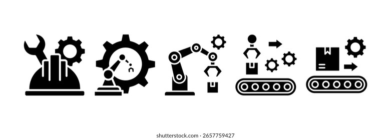 Automation Industrial Icon Set, Containing design Mechanical Engineer, Industrial Robot, Conveyor System, Material Handling, Industrial Robot