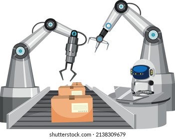 Automation industry concept with assembly line robots illustration