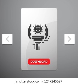 Automation, industry, machine, production, robotics Glyph Icon in Carousal Pagination Slider Design & Red Download Button