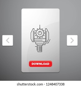 Automation, industry, machine, production, robotics Line Icon in Carousal Pagination Slider Design & Red Download Button