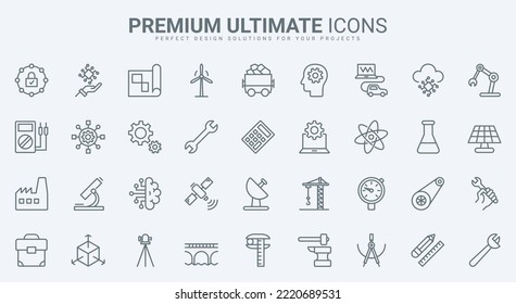 Automation in industry, manufacture production and engineering thin line icons set vector illustration. Abstract outline civil construction, machine assembly, AI smart technology and equipment