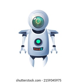 Automation machine loader isolate robot with grabs futuristic character. Vector future robot mechanical automation. House helper assistant manufacturing cyber android, smart cyborg with metal captures