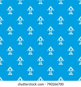 Automation machine robot pattern repeat seamless in blue color for any design. Vector geometric illustration