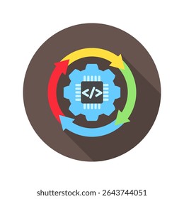 Automação mini ilustração arredondado ícone de cor plana, uso para aprendizagem de máquina, educação, indústria de tecnologia, UI, kit UX, aplicativo e desenvolvimento web, digital ou impressão.
