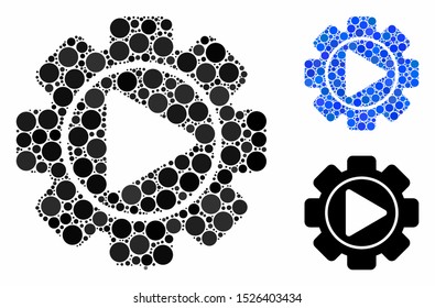 Automation mosaic for automation icon of small circles in variable sizes and color tints. Vector small circles are combined into blue composition. Dotted automation icon in usual and blue versions.