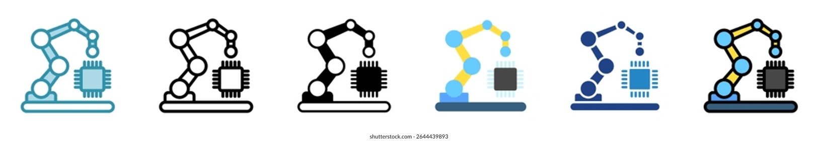 Automation multi style, mini illustration icon set. outline, flat, glyph, line color. vector for UI, UX, app, web, digital or print, related to machine learning, technology, education, industry.