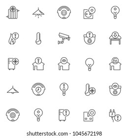 Automation outline icons set. linear style symbols collection, line signs pack. vector graphics. Set includes icons as radiator cold, lamp light on , cleaner off, light bulb on, socket, fire danger