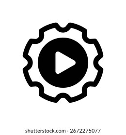 Automatización. Icono de Vector de trazo delineado con detalles rellenos de negro.