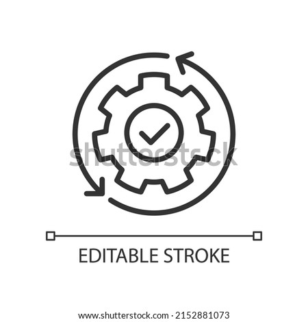 Automation pixel perfect linear icon. Manufacturing process. Boost efficiency. Replacing manual labor. Thin line illustration. Contour symbol. Vector outline drawing. Editable stroke. Arial font used