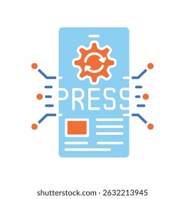 automation press release writing color flat icon for digital and print projects.  Minimal clean icons for apps and websites. Modern simple icons for UI UX and branding