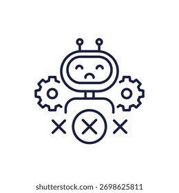 ícone de linha problemas de automação, erros do agente ai