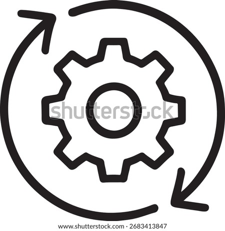 Automation process isolated on white background gear inside a circle with arrows representing automated workflow, system optimization, and continuous improvement in business