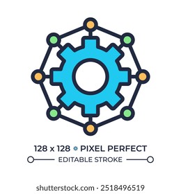 Automation process RGB pixel perfect color icon. Efficiency management, engineering system. Quality control, processing. Isolated vector illustration. Simple filled line drawing. Editable stroke