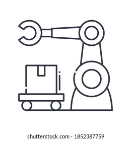 Automation production line icon, linear isolated illustration, thin line vector, web design sign, outline concept symbol with editable stroke on white background.