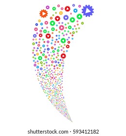 Automation random fireworks stream. Vector illustration style is flat bright multicolored iconic symbols on a white background. Object fountain made from scattered pictographs.