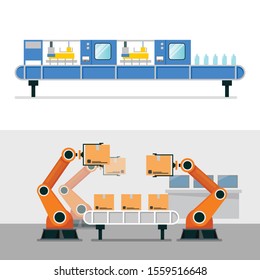 Automation robot arm and belt machine in smart factory industrial. vector illustration