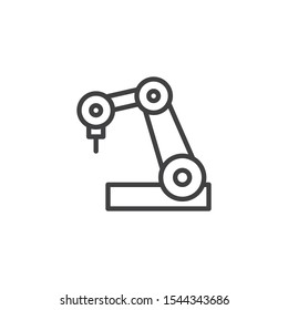 Automation robot arm line icon. linear style sign for mobile concept and web design. Robotic arm outline vector icon. Manufacturing automation technology symbol, logo illustration. Vector graphics
