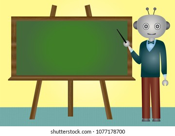 Automation- Robot teacher taking lesson in classroom