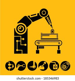 Automation Robotic Arm Production Line Symbol Stock Vector (Royalty ...