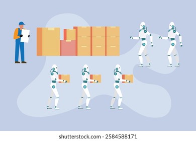 Automation and Robotics in Logistics – AI-Powered Warehouse Management 2d flat vector illustrations