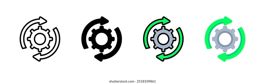 Ícones do conjunto de automação. Linear, silhueta e estilo plano. Ícones de vetor.