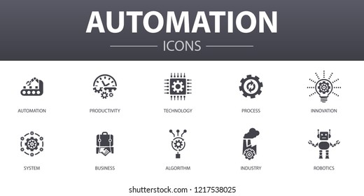 Automation simple concept icons set. Contains such icons as productivity, technology, process, algorithm and more, can be used for web, logo, UI/UX