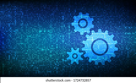 Automation Software background. Gears icons made with binary code. IOT and Automation concept. Digital binary data and streaming digital code. Matrix background with digits 1.0. Vector Illustration.