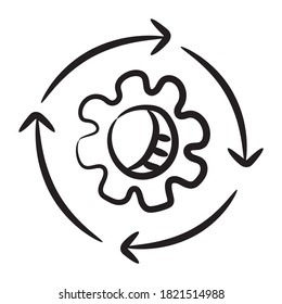 Solución de automatización, diseño de icono de marcha con flecha irreversible  