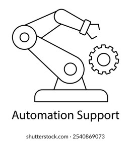 Automation Support Icon – Gear and Robotic Arm Representing Robotic Assistance in Automated Processes.