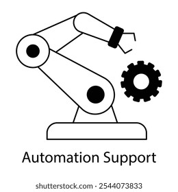 Automation Support Icon – Gear and Robotic Arm Representing Robotic Assistance in Automated Processes
