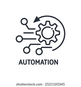 Automação. Processo tecnológico sem participação humana. Ícone linear de vetor isolado no plano de fundo branco.