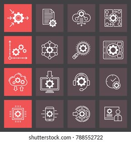 Automation technology and api development vector line icons